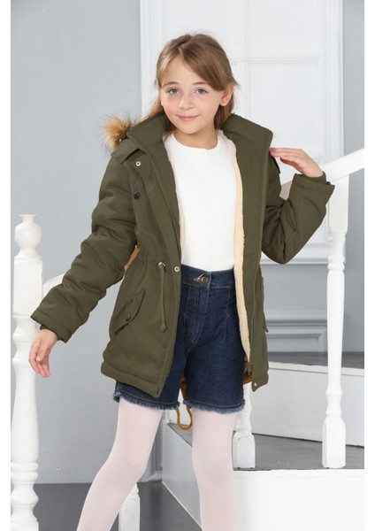 Kız Çocuk Kanvas Kumaş Su ve Rüzgar Geçirmez Çıkarılabilir Kapüşonlu İçi Kürk Astarlı Uzun Mont Kaban-MNT-0013 modelleri