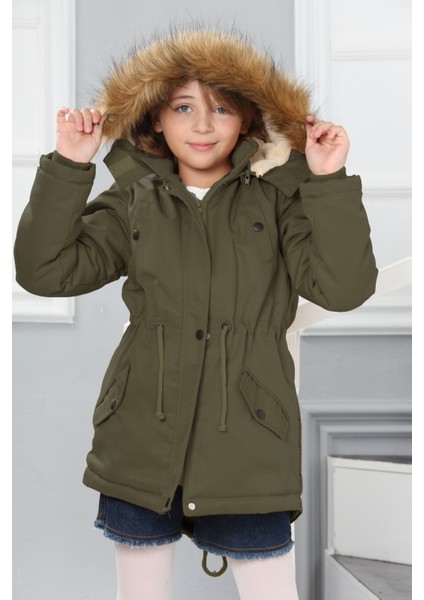 Kız Çocuk Kanvas Kumaş Su ve Rüzgar Geçirmez Çıkarılabilir Kapüşonlu İçi Kürk Astarlı Uzun Mont Kaban-MNT-0013 fırsatları