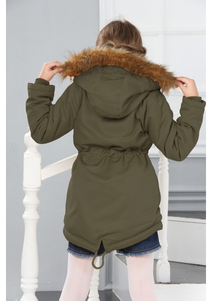Kız Çocuk Kanvas Kumaş Su ve Rüzgar Geçirmez Çıkarılabilir Kapüşonlu İçi Kürk Astarlı Uzun Mont Kaban-MNT-0013 indirimleri