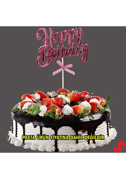 Happy Birthday Pasta Süsü, 23CM x 12,5cm - Pembe fırsatları