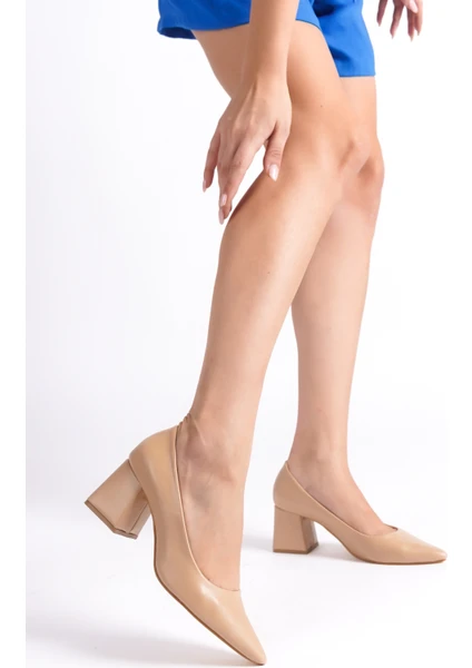 MBZFR600-N Kadın Blok Topuklu 6 cm Sivri Burun Nude Stiletto & Topuklu Ayakkabı