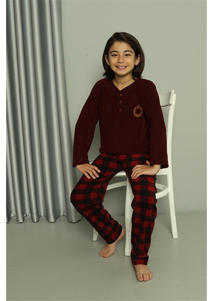 Erkek Çocuk Welsoft Polar Bordo Pijama Takımı 20549