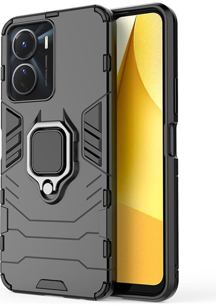 Vivo Y16 Batman Serisi Yüzük Standlı Armor Kılıf - Siyah AL3349