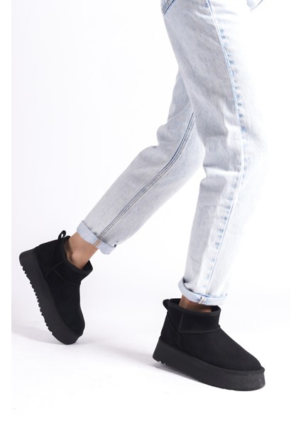 MBUCC1-S Mini Siyah Süet içi Kürklü Kalın Thermo Taban Yarım Bot & Bootie modelleri