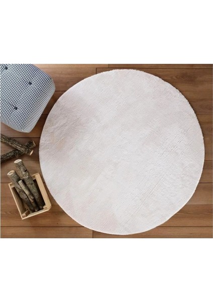 Krem Fluffy Yuvarlak Post Peluş Halı Kaymaz Taban Yumuşacık Yolluk