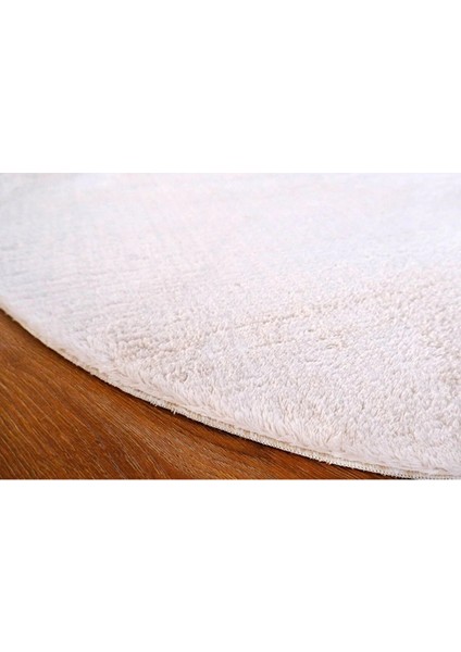 Krem Fluffy Yuvarlak Post Peluş Halı Kaymaz Taban Yumuşacık Yolluk