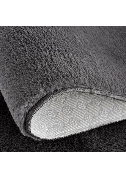 Antrasit Fluffy Yuvarlak Post Peluş Halı Kaymaz Taban Yumuşacık Yolluk
