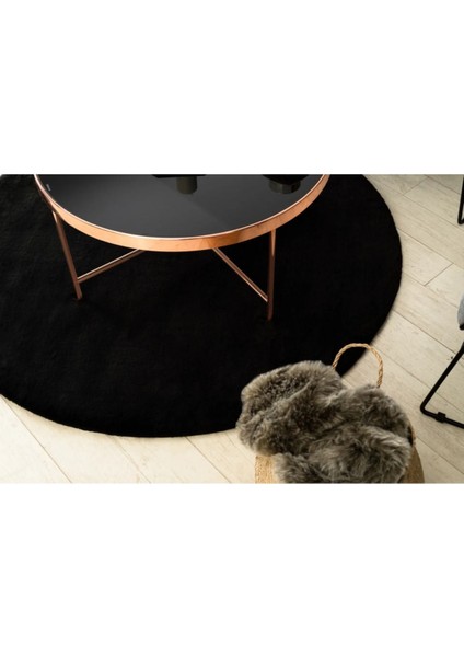 Siyah Fluffy Yuvarlak Post Peluş Halı Kaymaz Taban Yumuşacık Yolluk