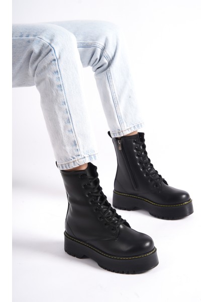 MBHJ550-S Kalın Yüksek Taban İçi Kürklü Bağcıklı Kadın Bot & Postal