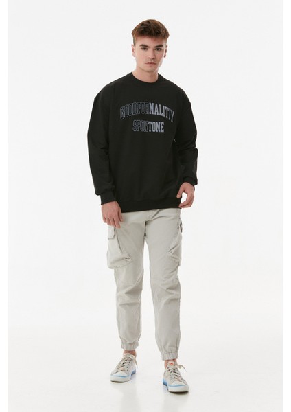 Yazılı Bisiklet Yaka Oversize Sweatshirt