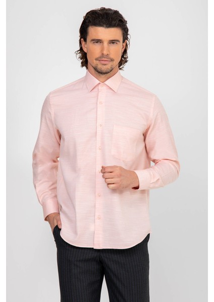 Erkek Pembe Uzun Kol Regular Fit Gömlek