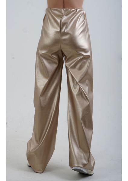 Gold Varak Beli Lastikli Bol Paça Pantolon modelleri