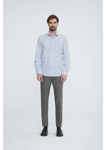 Erkek Gri Uzun Kol Desenli Regular Fit Gömlek modelleri