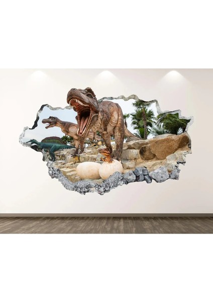 Vahşi Dinozorlar Full Hd Baskı 3D Modern Duvar Sticker