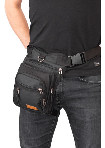 Strong Çok Gözlü Impertex Kumaş Bel Bacak Omuz Motosiklet Kurye Çantası Bodybag Siyah indirimleri