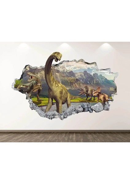 Dinozorlar Full Hd Baskı 3D Modern Duvar Sticker Seti