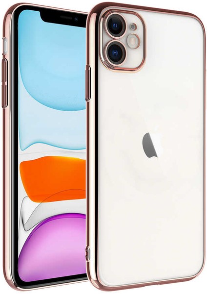 iPhone 11 ile Uyumlu Kılıf Şeffaf Arka Yüzey Sert Pc Renkli Çerçeveli Z-Riksos Kapak