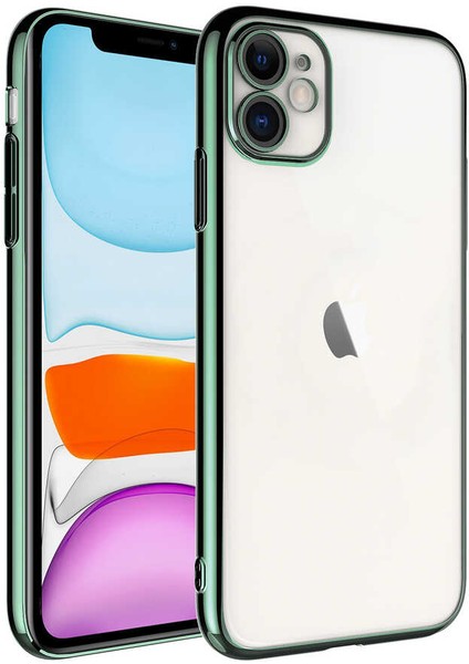 iPhone 11 ile Uyumlu Kılıf Şeffaf Arka Yüzey Sert Pc Renkli Çerçeveli Z-Riksos Kapak