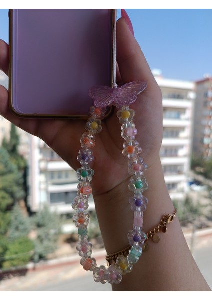Renkli Boncuklu Telefon Charmı,telefon Bileklik Aksesuarı(Kılıfsız)