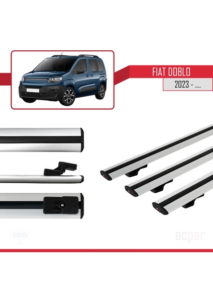 Fiat Doblo 2023 ve Sonrası ile Uyumlu Basıc Model Ara Atkı Tavan Barı Gri 3 Adet
