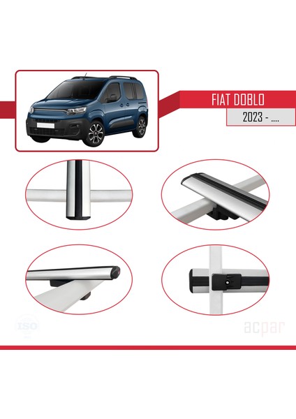 Fiat Doblo 2023 ve Sonrası ile Uyumlu Basıc Model Ara Atkı Tavan Barı Gri 3 Adet