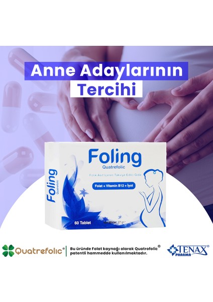 Pharma Foling Quatrefolic 60 Tablet Folik Asit, B12 Vitamini, İyot fiyatları