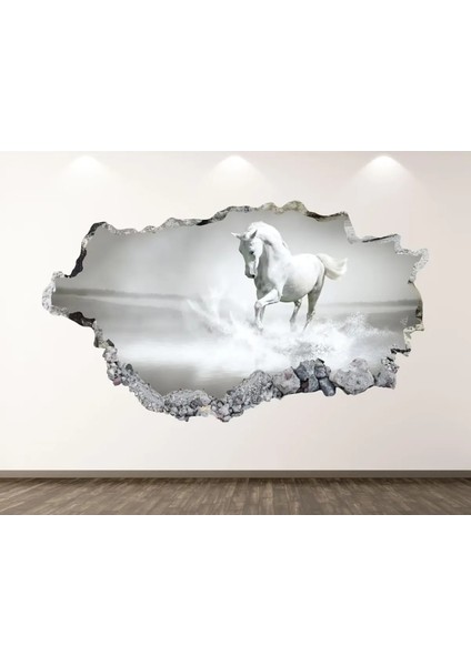 Muhteşem Beyaz Atlar Full Hd Baskı 3D Modern Duvar Sticker