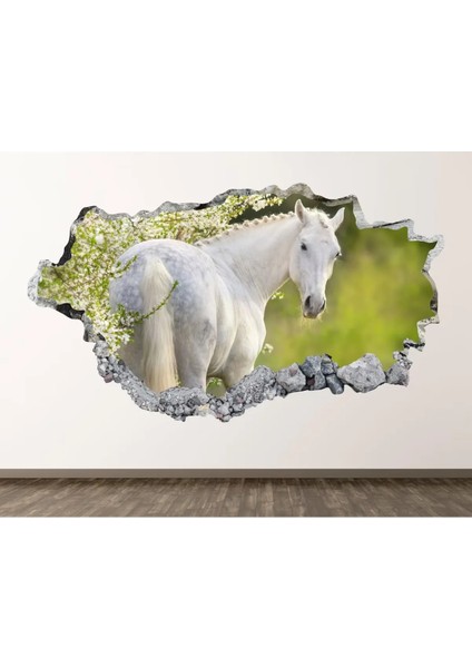 Muhteşem Beyaz Atlar Full Hd Baskı 3D Modern Duvar Sticker