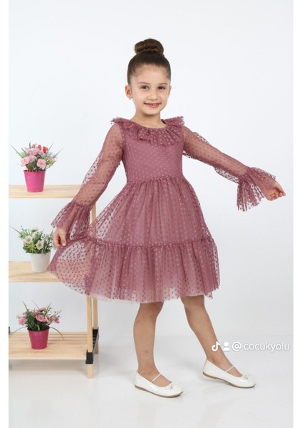 Çocukyolukids Puantiyeli Tüllü Bordo Kız Çocuk Elbise A1111141111017 fiyatları
