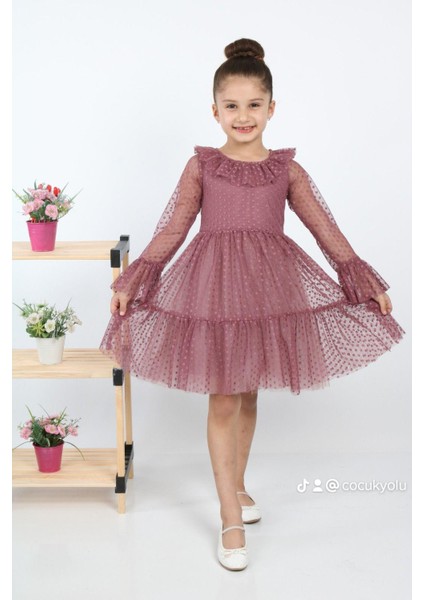 Çocukyolukids Puantiyeli Tüllü Bordo Kız Çocuk Elbise A1111141111017 modelleri
