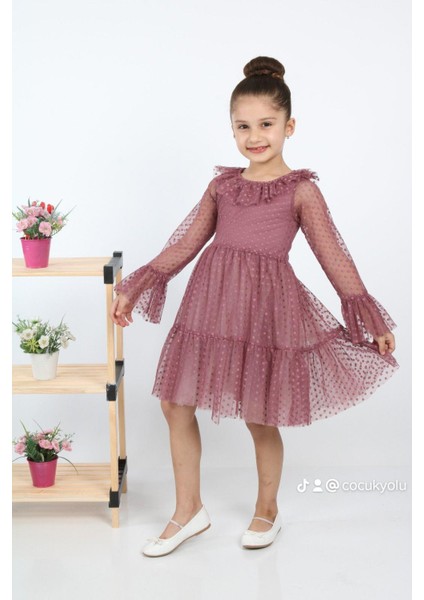 Çocukyolukids Puantiyeli Tüllü Bordo Kız Çocuk Elbise A1111141111017 fırsatları
