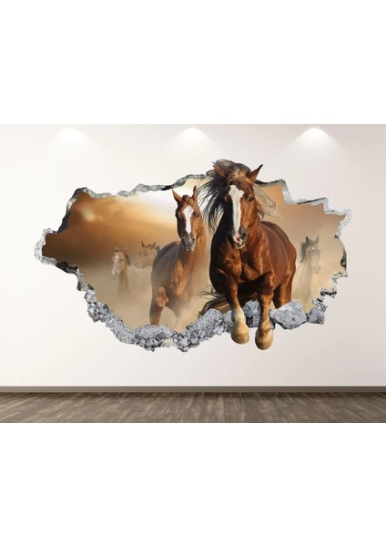 Mustang Vahşi Atlar Full Hd Baskı 3D Modern Duvar Sticker