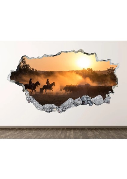 Mustang Vahşi Atlar Full Hd Baskı 3D Modern Duvar Sticker