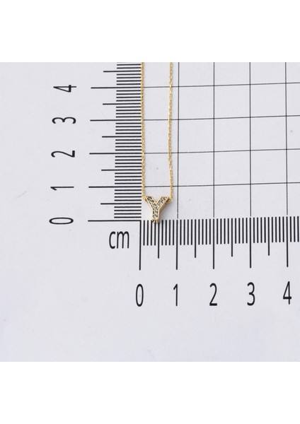Taşlı Y Harfli Minimal Harf Altın Kolye
