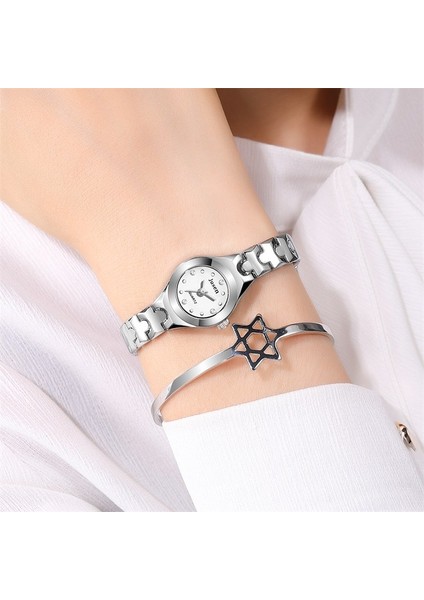 Minimal Küçük Kasa Lpc Kaplama Metal Gümüş Kadın Kol Saati KKS00036