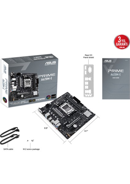 Prıme A620M-E Amd A620 Am5 Ddr5 6400 Dp Hdmı Vga M2 Usb3.2 Aura Rgb Matx (Prıme A620M-E) Anakart