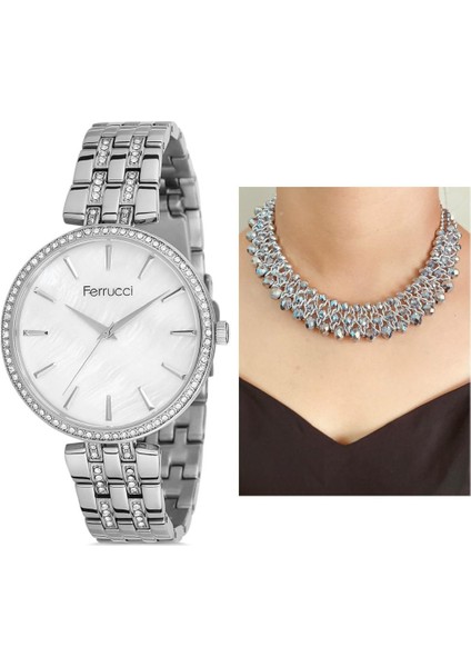 Sade Şık 1. Sınıf Çelik Kadın Kol Saat+ Kristal Taşlı El Yapımı Kolye