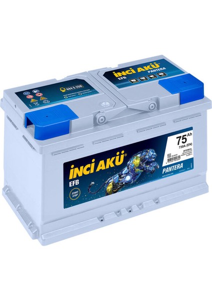 Inci Akü Akü 75 Ah Start Stop Efb Pantera 12V 75AH 730CCA Inci 75 Ah 600A