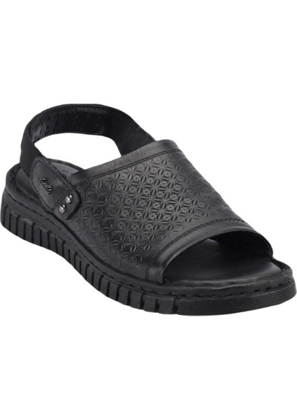 38507 Alice-G Siyah Kadın Comfort Deri Sandalet