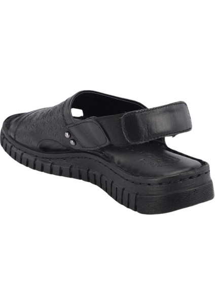 38507 Alice-G Siyah Kadın Comfort Deri Sandalet modelleri