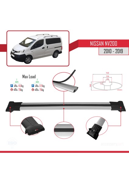 Nissan NV200 2010-2019 Arası ile Uyumlu Fly Model Ara Atkı Tavan Barı Gri fırsatları