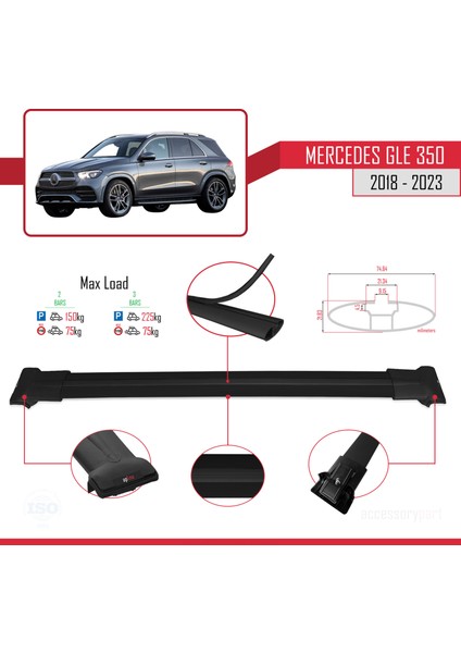 Mercedes Gle (V167) 2018 ve Sonrası ile Uyumlu Fly Model Ara Atkı Tavan Barı Siyah fırsatları