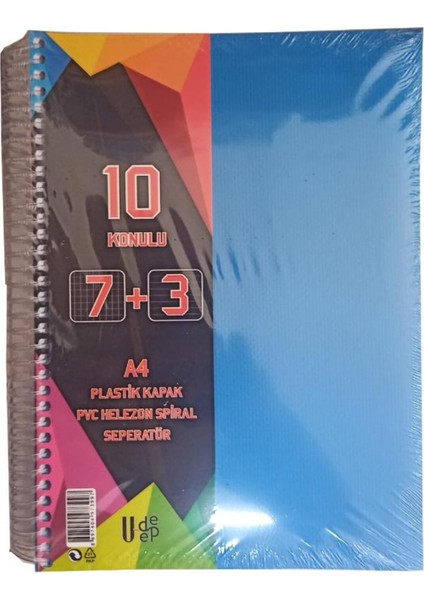 a4 boy 7+3 ayraçlı defter dersane defteri (7 kareli 3 çizgili ) 250 yaprak 10 bölümlü udep