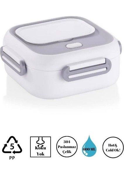 Square Lunch Box Tek Katlı Paslanmaz Çelik Kolay Kilitlenir Sefer Tası – 600 ml