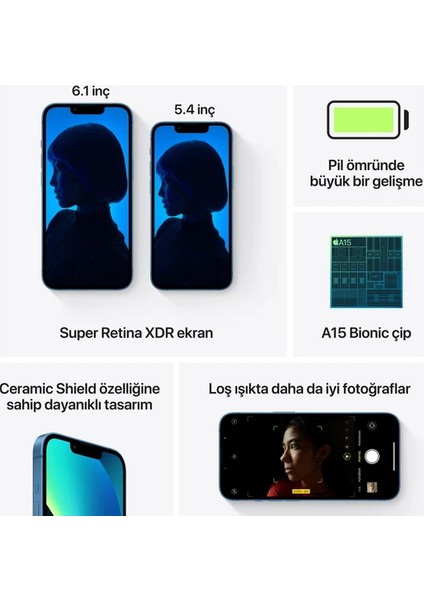 iPhone 13 128 GB Mavi Cep Telefonu (Apple Türkiye Garantili)