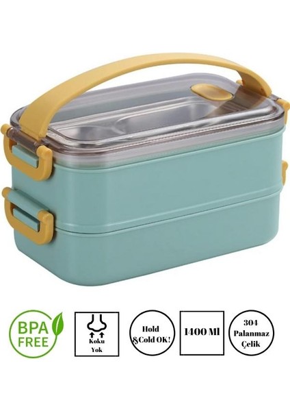 Enjoy Eating Lunch Box Iki Katlı Paslanmaz Çelik Kolay Kilitlenir Sefer Tası – 1400 ml