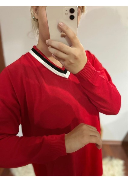 Gokilibutik Kadın Kırmızı Uzun Kollu V Yaka Triko Bluz fiyatları