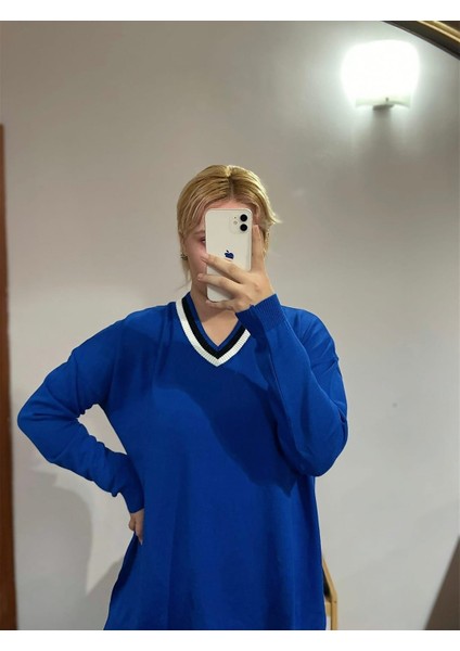 Gokilibutik Kadın V yaka Mavi Uzun kollu Triko Bluz Sim fiyatları