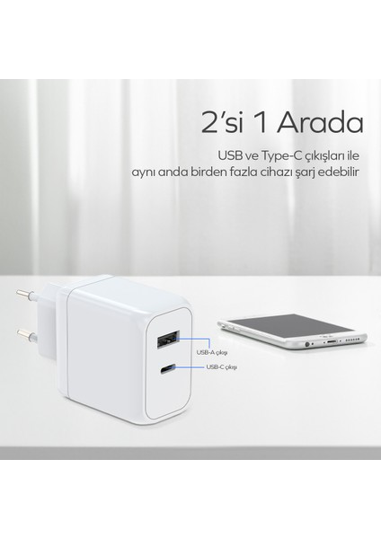 by Deji Gan 45W Type-C PD ve USB Süper Hızlı Şarj Aleti, 1.2M 60W Type-C Kablo