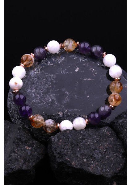 Ay Taşı - Sitrin - Ametist - Hematit Doğal Taş Tasarım Bileklik